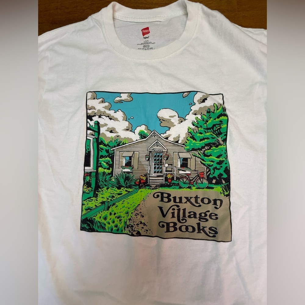 OBX Hanes White Graphic Tee with Buxton Village Books Design unisex L